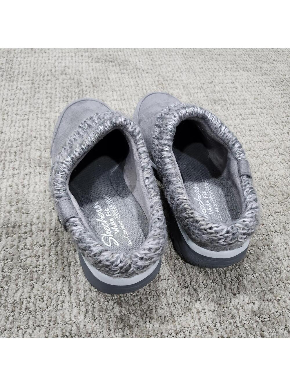 Skechers Easy Going Good Gray Mule Slippers With Cable Knit Collar Size 8.5 - Picture 2 of 13